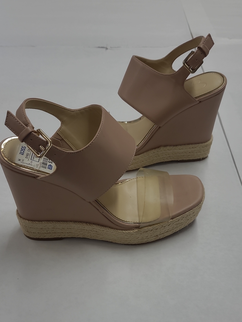 Jessica Simpson Women’s Pink/Nude Espadrille Wedge Sandals with Clear Strap 7.5 - Picture 4 of 9